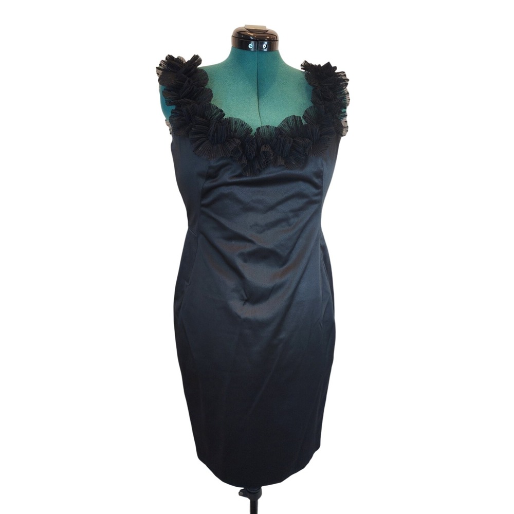 Maggy London Black Ruffled Satin Classic Cocktail Dress Size 12